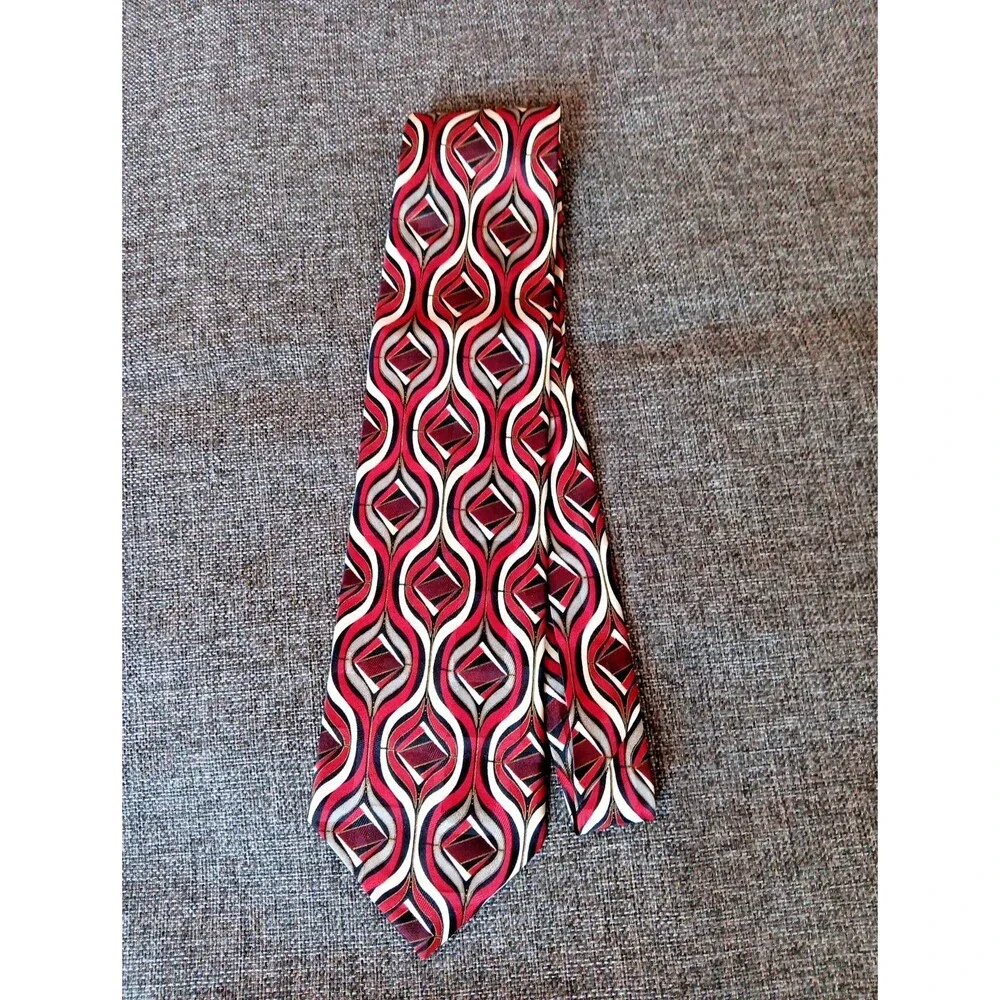 Tie 70s 80s 90s Y2K Mens Martin Wong Silk Red Gray Ivory Black 4 Wide 60 Long